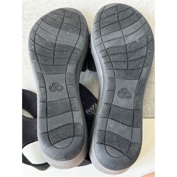 Clarks Collection Comfort Wedge Sandals Size 9.5 Black Velcro Stretch Straps - Picture 4 of 7
